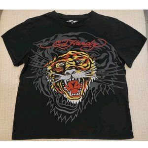 Ed Hardy Tiger Graphic Short Sleeve Black T-Shirt Men's XL Vintage